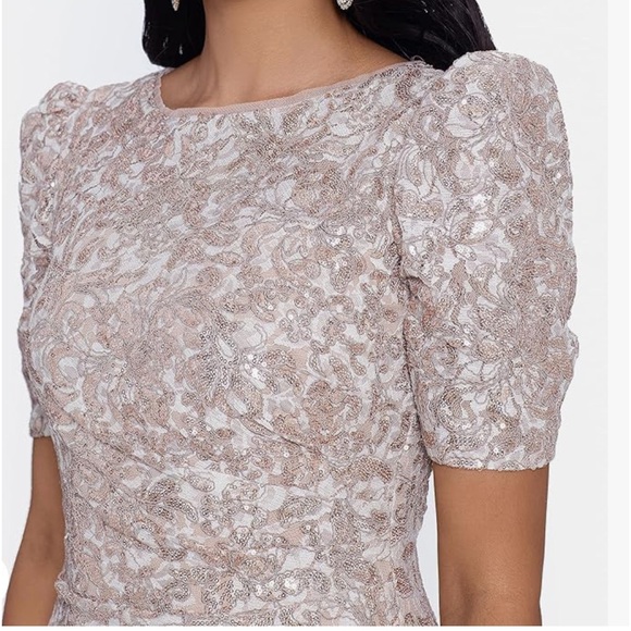 Xscape Women's Long Lace Sequin Side Ruched Dress - Picture 3 of 3